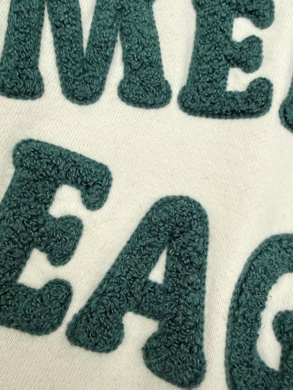 American Eagle White Sweatshirt with Green Fuzzy Lettering Size XXL - Picture 2 of 5